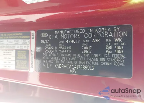 2018 Kia Sportage Lx z USA, uszkodzony, nr VIN KNDPMCAC4J7389912